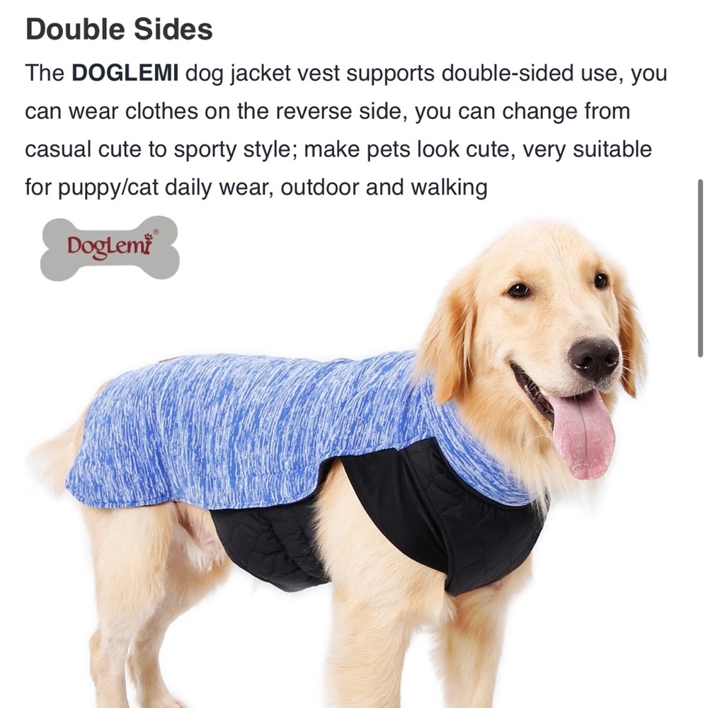 Doglemi Winter Dog Coat Jacket Blue/Black Size S